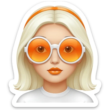 oversized round sunglasses with orange tinted lenses and thick white frames, 70s disco style sticker
