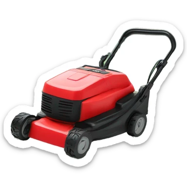 Red battery-powered lawn mower sticker