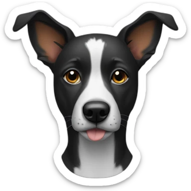 black street dog ears up and right ear half cut off sticker