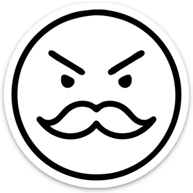 angry face with mustache outlined icon sticker