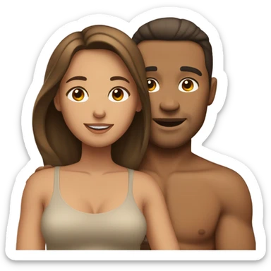 Tan skin woman shoulder length long brown hair hugging tan skin man  sticker