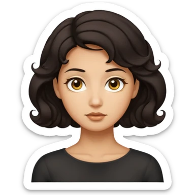 This avatar has tightly curled dark hair styled upward, a rounded face with golden-brown eyes, and a neutral expression sticker