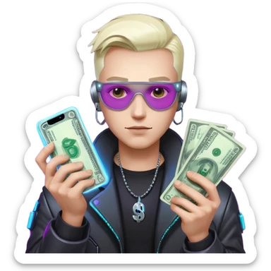 cyber punk man holding money and phone sticker