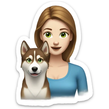 White Woman hair brown and bleus eyes and golden Husky With green eyes sticker