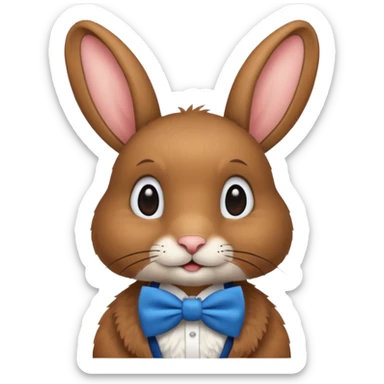 Brown rabbit with blue bow tie sticker