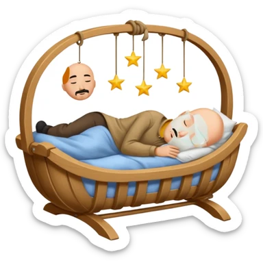 a bald, tan man who has a black goatee sleeping in a cradle sticker