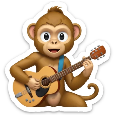 A monkey playing guitar, emotionally immersed in the music, portrait, bust up sticker