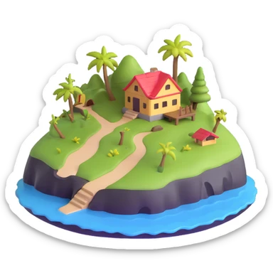 miniature island with little house sticker