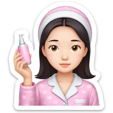 angelic asian girl doing skin care in pink pajamas sticker