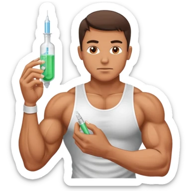athlete in gym about to inject steroids sticker