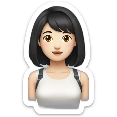 fermer korean girl short black hair sticker