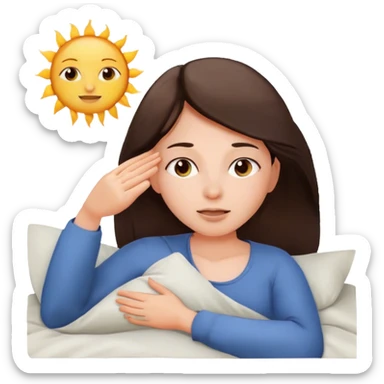 brunette girl waking up in the morning with sun sticker