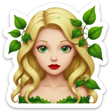 Poison ivy emoji with blonde hair and blue eyes to show she is beautiful and toxic sticker
