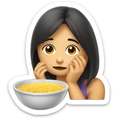 Chica morocha  Comiendo arroz blanco triste sticker