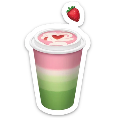 strawberry matcha latte, pink at the bottom, green on top, in a to go cup sticker