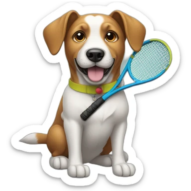 Dog with a tennis racket in his right paw sticker