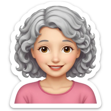 silver, wavy/curly hair chin-length lady giving hug and smiling sticker