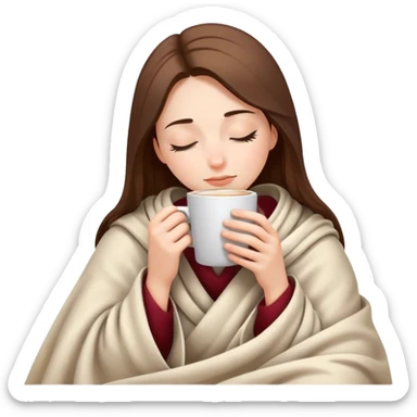 girl inside a blanket sipping coffee eyes closed sticker