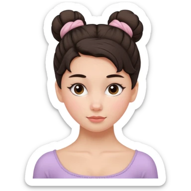 white girl a single messy ballet bun, dark hair,  sticker