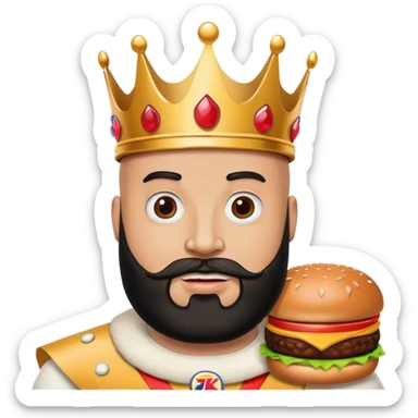 bald guy with black beard and a burger king crown sticker