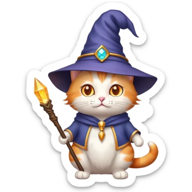 Cat with wizard hat and wand  sticker