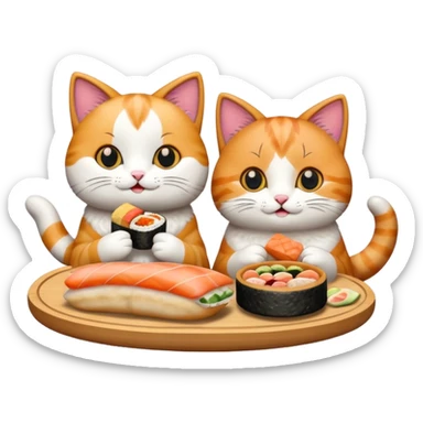 two happy cats eating sushi and pizza and donuts sticker