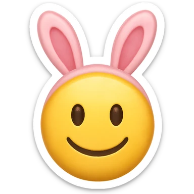 yellow face with pink bunny ears emoji, digital illustration sticker
