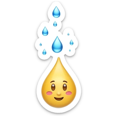 3D iPhone style emoji of a liquid drop falling, glossy and translucent, mid-air motion, isolated on white background, soft shadows, high detail, playful and cute. sticker