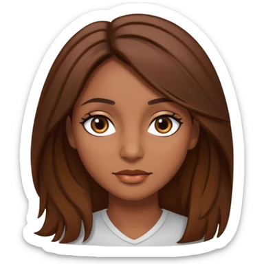 Chica morena con el pelo café medio largo en capas bonita con ojos negros  sticker