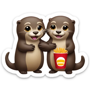 two otters sharing mcdonald’s holding hands sticker