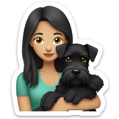 Asian young woman cuddling with black schnauzer  sticker