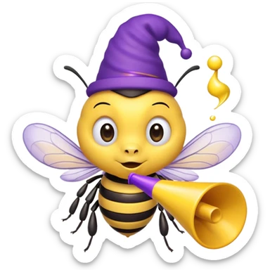 a Bee with purle Birthday Hat, Bee blowing party horn sticker