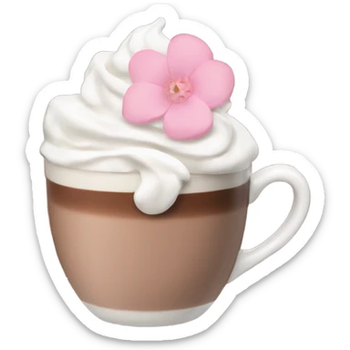 Hot chocolate with pale pink flower and whipped cream sticker