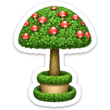 mushroom shaped topiary tree emoji, umbrella shaped green bush, cute emoji style, white background sticker
