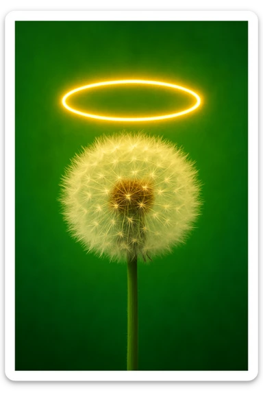 a dandelion with a halo and a green background sticker