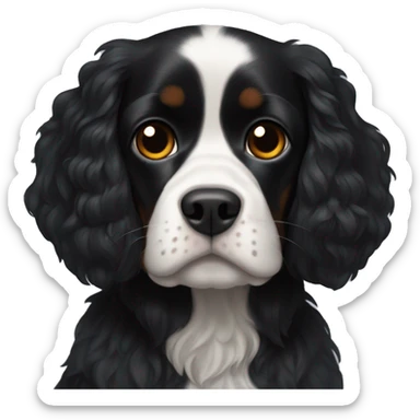 Small completely black king spaniel with black fur on his whole face and white fur on chest sticker