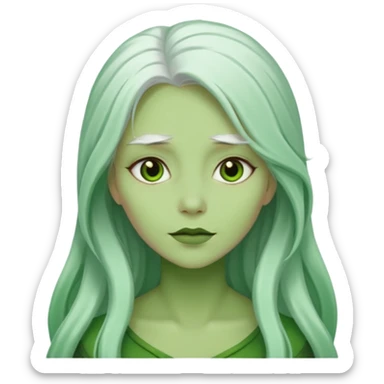 Woman with green skin color and white long hair sticker