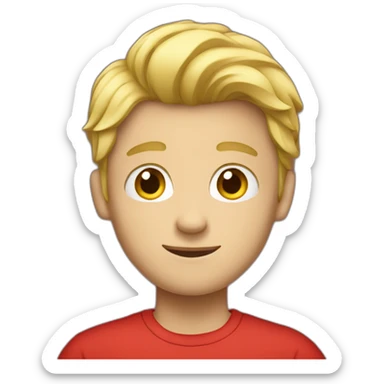blond teenage boy with red shirt sticker