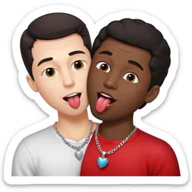 1 White adult male dark hair ,1 black adult male silver necklace, nude,kissing tongue open mouth  sticker