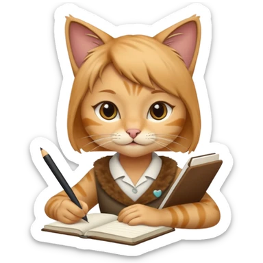 professional girl cat writing in notebook sticker