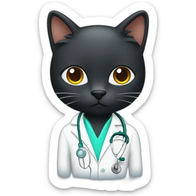 Black cat doctor with lab coat and injection sticker