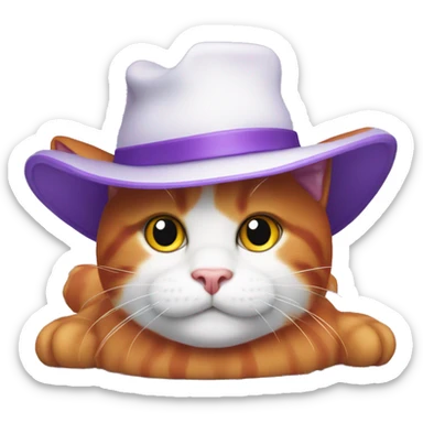 Red and  whiwhite cat on the mat with purple hat sticker