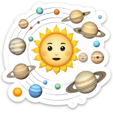 solar system with realistic planets and sun with clear orbits sticker