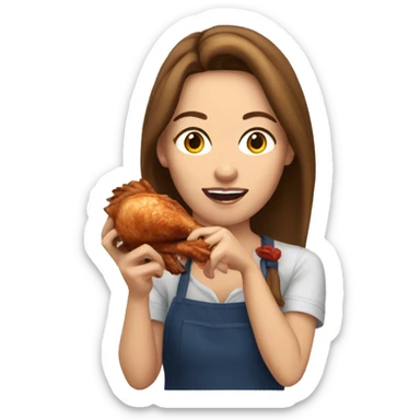white women eating rotisserie chicken, brown hair sticker