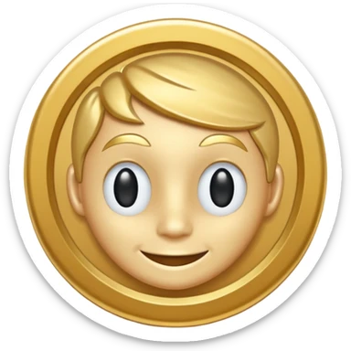 gold token emoji style with simple rim, mascot head only, minimal details, no shadows, centered, transparent background, subtle smile sticker