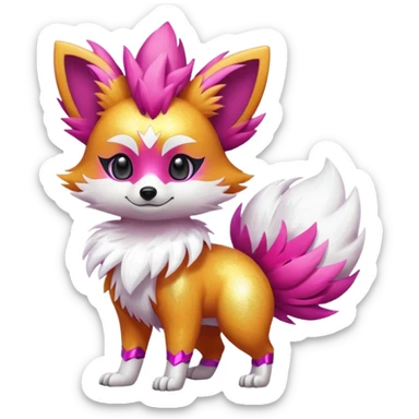 Electric shiny glittery shimmering shimming snowy white pink magenta feathery Fennekin-Growlithe-Electrike-fusion (full body) sticker