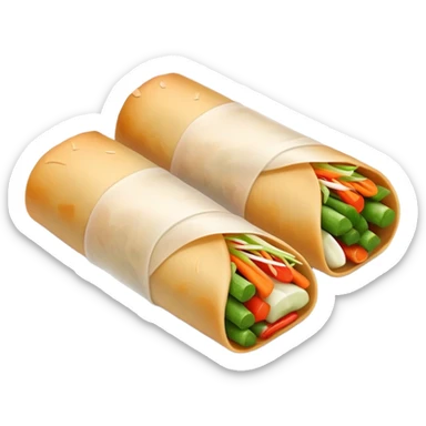 Fujian popiah spring roll with vegetables, simplified emoji style with bold outlines and bright colors, cartoon style thin Chinese wrapped roll sticker