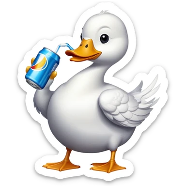 A duck holding a soda sticker