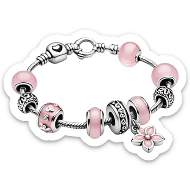 Pandora bracelet with spring charms with light pink and silver sticker