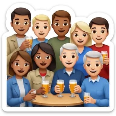 Hundreds of young people, adults and seniors in casual clothing densely packed as a crowd at an afterwork meeting sticker